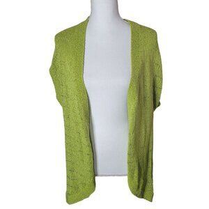 Coldwater Creek Womens Large Lime Green Open Front Long Cardigan Short Sleeve